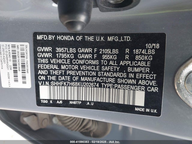 SHHFK7H68KU202674 Honda CIVIC EX