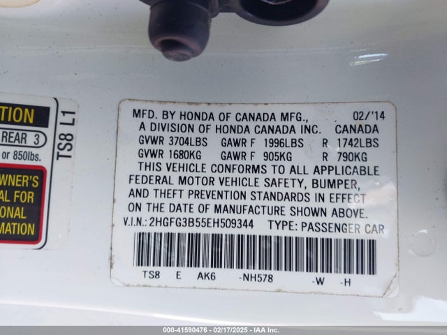 2HGFG3B55EH509344 Honda Civic Lx