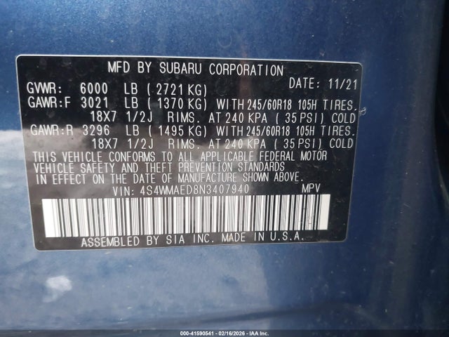 2022 SUBARU ASCENT 4S4WMAED8N3407940 Photo 8