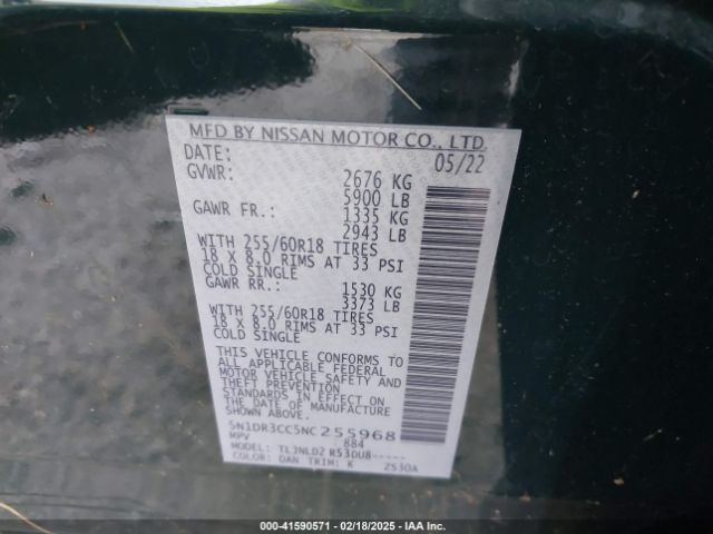 5N1DR3CC5NC255968 Nissan Pathfinder Sl 4wd