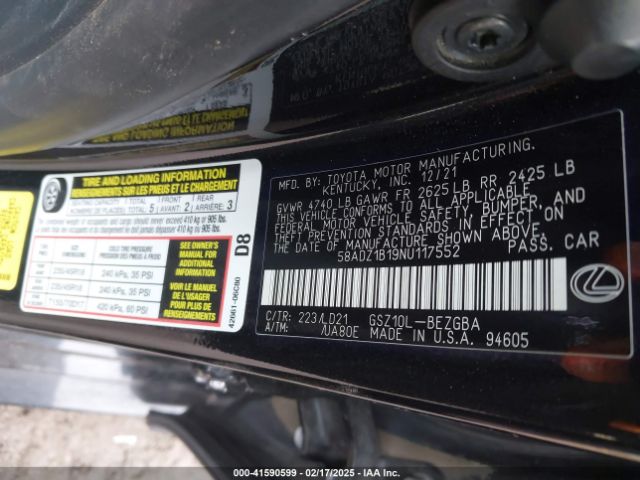 58ADZ1B19NU117552 Lexus ES 350