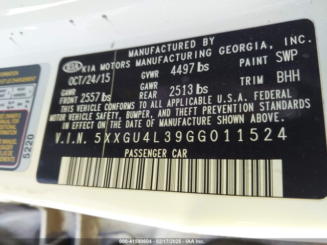 5XXGU4L39GG011524 KIA OPTIMA EX