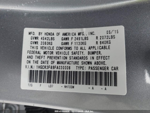 Honda Accord Ex-l V-6 2015 1HGCR3F89FA030006 Image 9