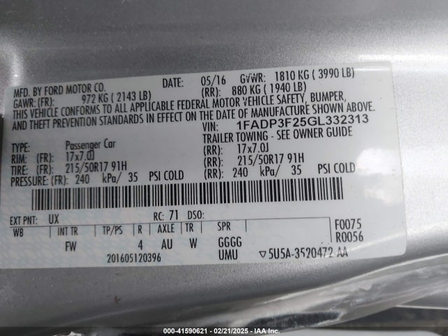 Ford FOCUS SE 2016 1FADP3F25GL332313 Image 9