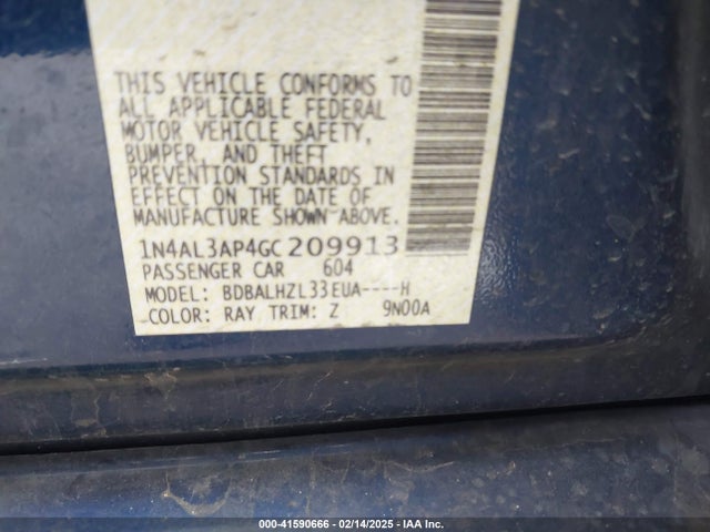 1N4AL3AP4GC209913 Nissan Altima 2.5 Sr
