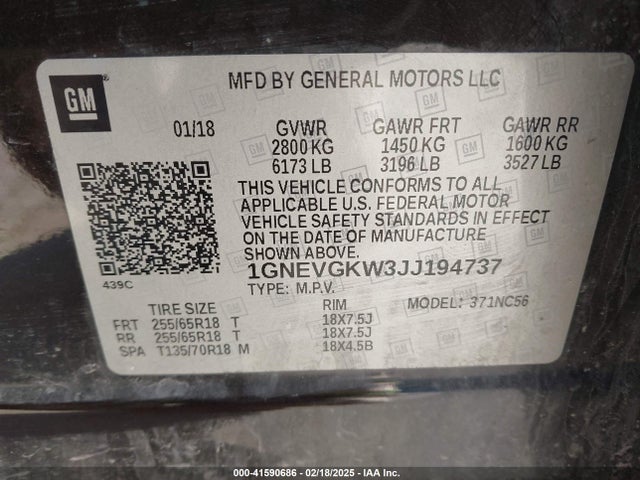 1GNEVGKW3JJ194737 Chevrolet Traverse 1lt