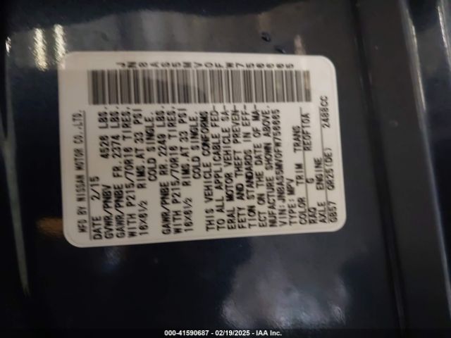 JN8AS5MV0FW756665 Nissan Rogue Select S