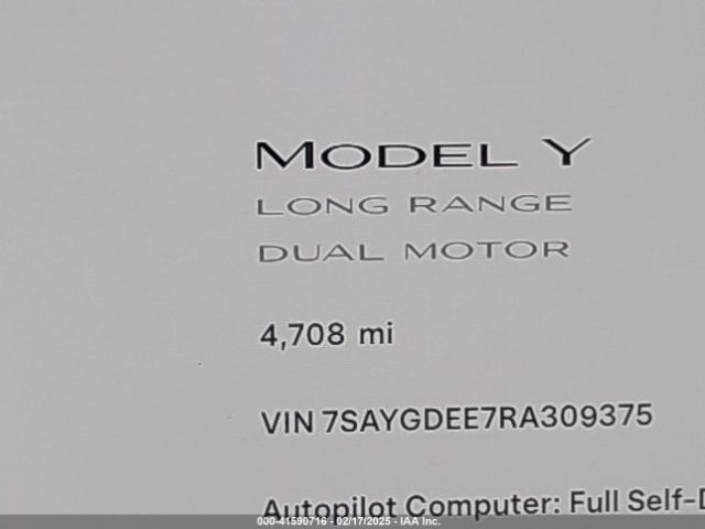 7SAYGDEE7RA309375 Tesla Model Y Long Range Dual Motor All-wheel Drive
