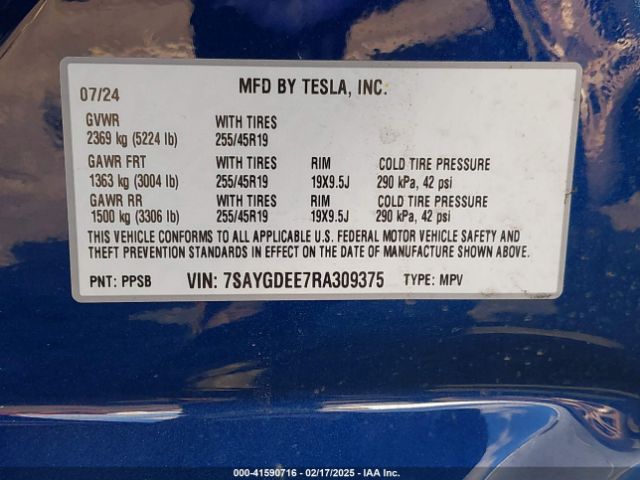 7SAYGDEE7RA309375 Tesla Model Y Long Range Dual Motor All-wheel Drive