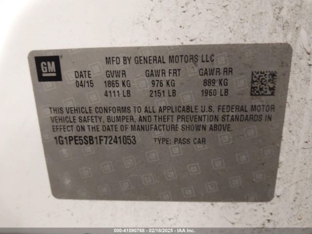 1G1PE5SB1F7241053 Chevrolet Cruze 2lt Auto