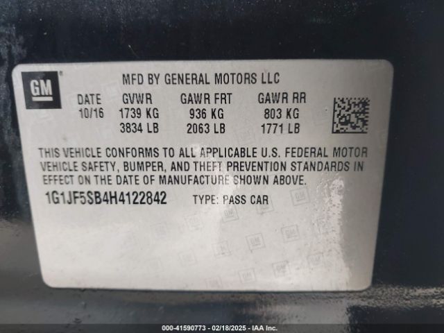 1G1JF5SB4H4122842 Chevrolet Sonic Premier Auto