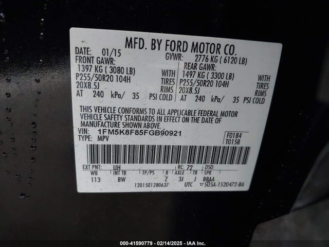 Ford Explorer Limited 2015 1FM5K8F85FGB90921 Image 9