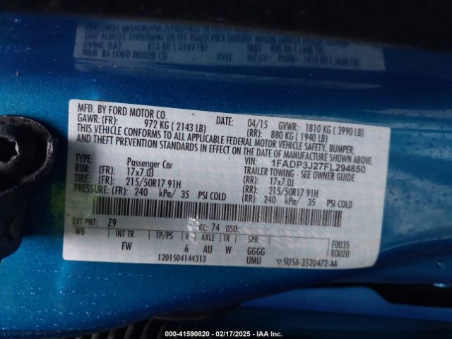 1FADP3J27FL294850 Ford Focus Titanium