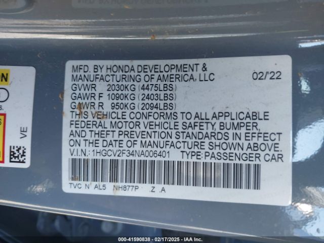 1HGCV2F34NA006401 Honda Accord Sport 2.0t
