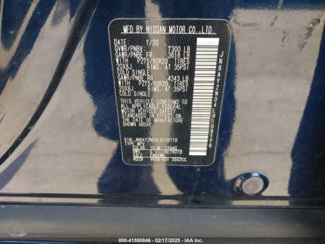 JN8AY2ND4L9108176 Nissan Armada Sl 2wd