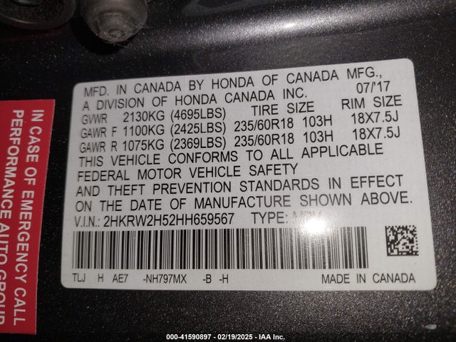Honda CR-V EX 2017 2HKRW2H52HH659567 Image 9