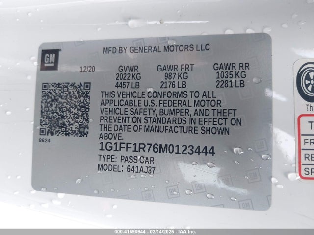 Chevrolet Camaro Rwd  Lt1 2021 1G1FF1R76M0123444 Image 9