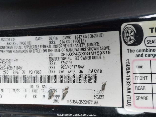 3FADP4GX0GM159315 Ford FIESTA ST