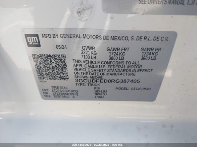 3GCUDFED0RG387405 Chevrolet Silverado 1500 4wd  Short Bed Lt Trail Boss