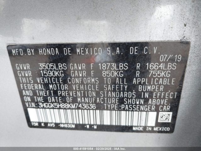3HGGK5H88KM743636 Honda FIT EX