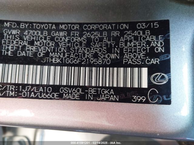 JTHBK1GG6F2195870 Lexus ES 350