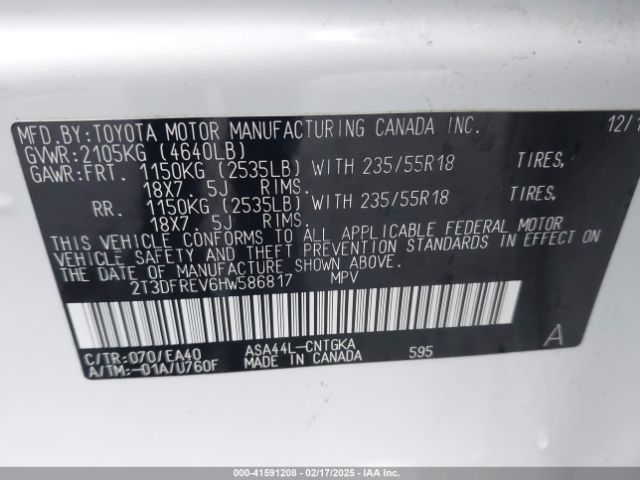 2T3DFREV6HW586817 Toyota Rav4 Limited/se/platinum