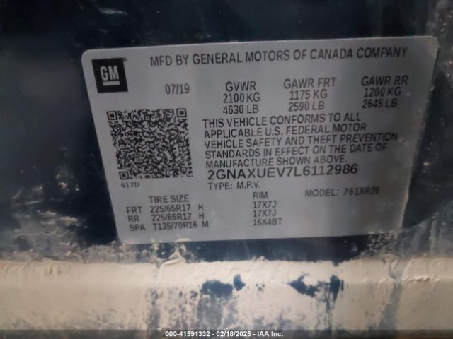 2GNAXUEV7L6112986 Chevrolet Equinox Awd Lt 1.5l Turbo