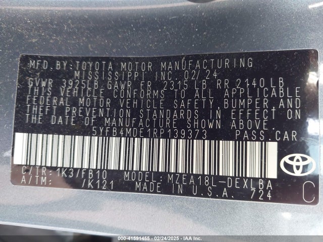 5YFB4MDE1RP139373 Toyota COROLLA LE