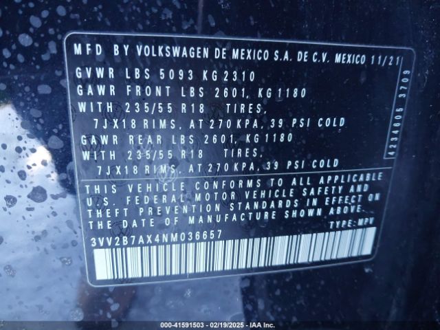 2022 VOLKSWAGEN TIGUAN 3VV2B7AX4NM036657 Photo 8
