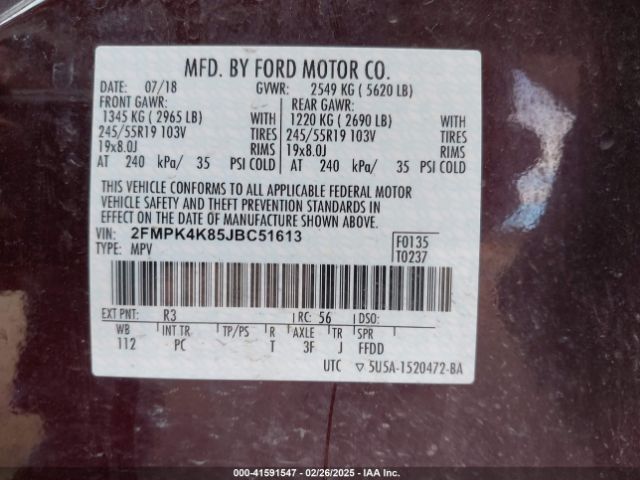 2FMPK4K85JBC51613 Ford Edge Titanium