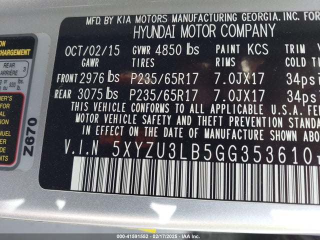 5XYZU3LB5GG353610 Hyundai Santa Fe Sport 2.4l