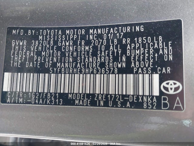 Toyota COROLLA LE 2017 5YFBURHE9HP636578 Image 9