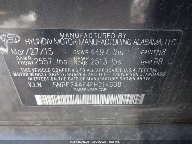 5NPE24AF4FH214608 Hyundai SONATA SE