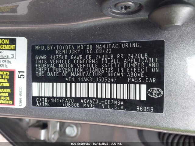 4T1L11AK3LU505247 Toyota CAMRY LE
