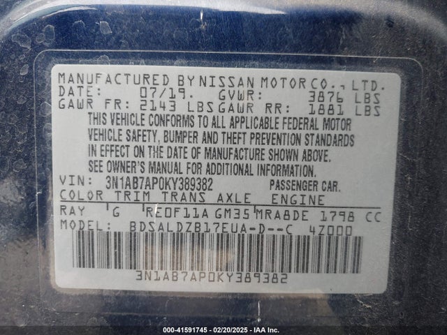 3N1AB7AP0KY389382 Nissan SENTRA SV