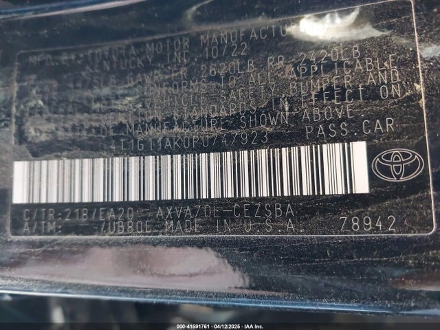 4T1G11AK0PU747923 Toyota CAMRY SE