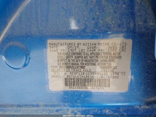 Nissan Versa S Xtronic Cvt 2020 3N1CN8DV2LL817693 Image 9