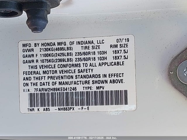 7FARW2H89KE041246 Honda Cr-v Ex-l