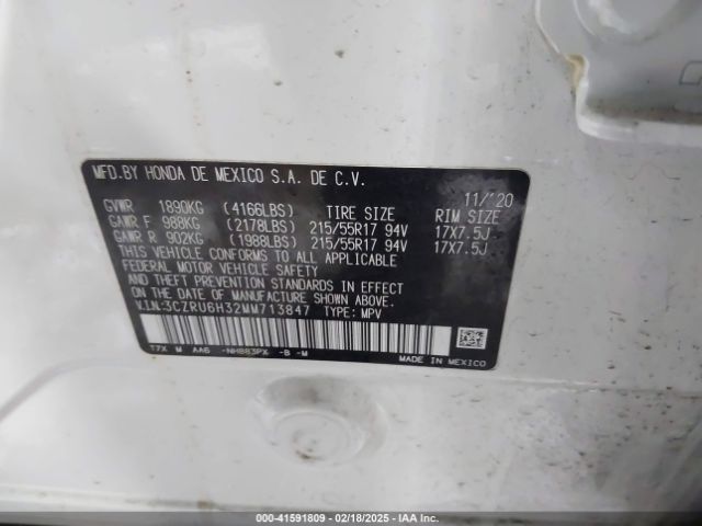 3CZRU6H32MM713847 Honda Hr-v Awd Lx