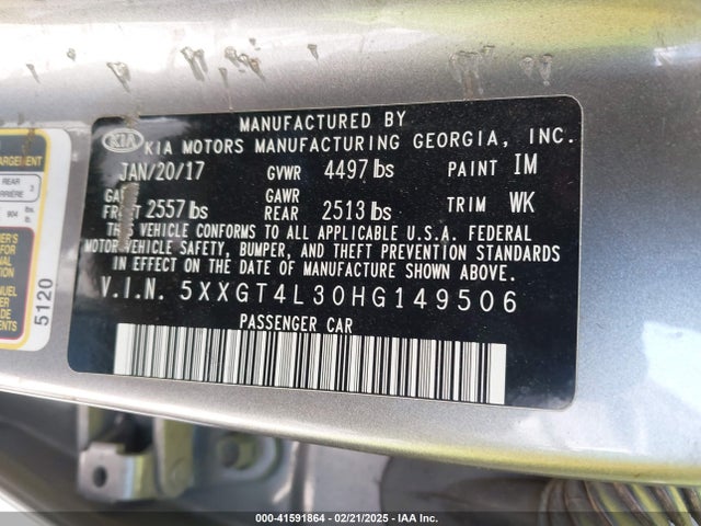 5XXGT4L30HG149506 KIA Optima Lx