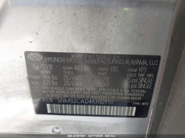 5NMS2CAD4KH109117 Hyundai Santa Fe Se