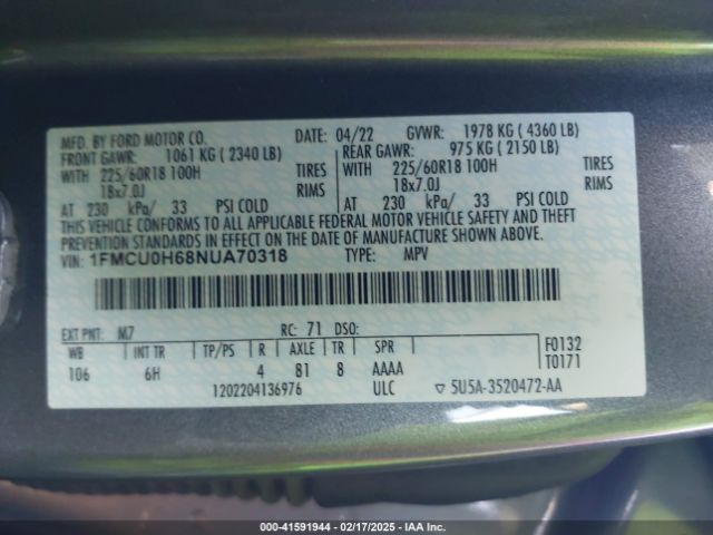 2022 FORD ESCAPE 1FMCU0H68NUA70318 Photo 8