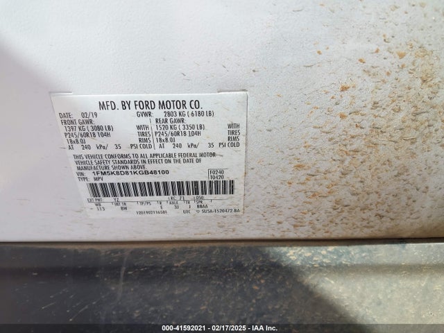1FM5K8D81KGB48100 Ford EXPLORER XLT