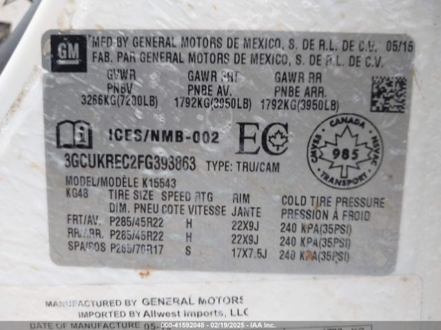 3GCUKREC2FG393863 Chevrolet Silverado 1500 1lt/2lt