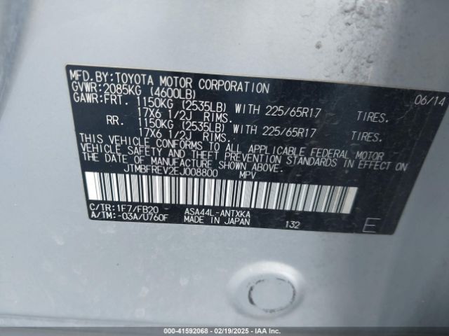 JTMBFREV2EJ008800 Toyota RAV4 LE