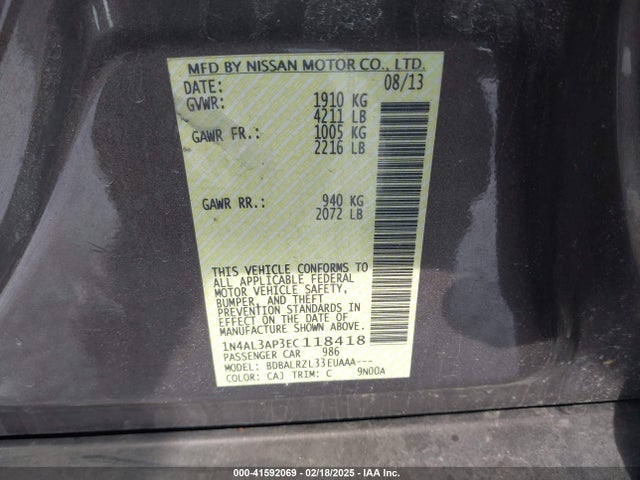 Nissan Altima 2.5 S 2014 1N4AL3AP3EC118418 Image 9