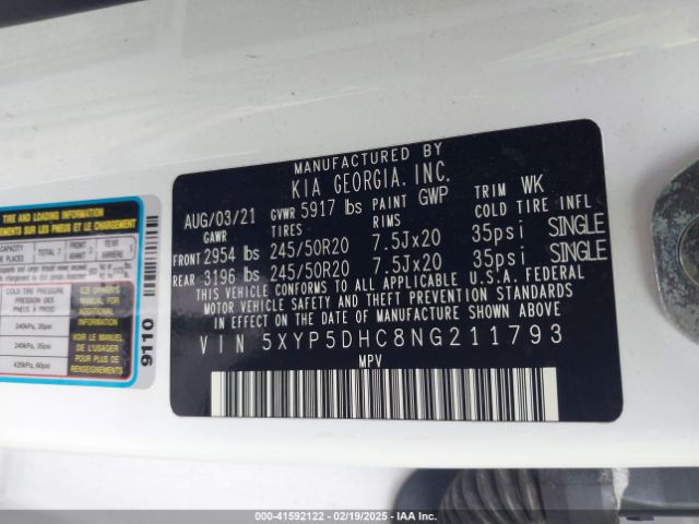 5XYP5DHC8NG211793 KIA Telluride Sx