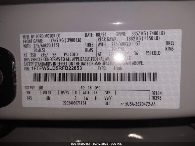 1FTFW5LD5RFB22853 Ford F-150 Lariat
