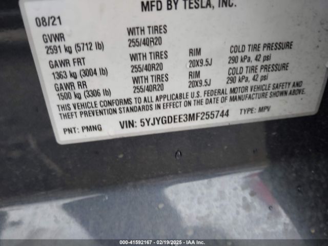 5YJYGDEE3MF255744 Tesla Model Y Long Range Dual Motor All-wheel Drive