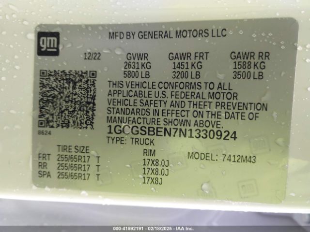 1GCGSBEN7N1330924 Chevrolet Colorado 2wd  Short Box Wt